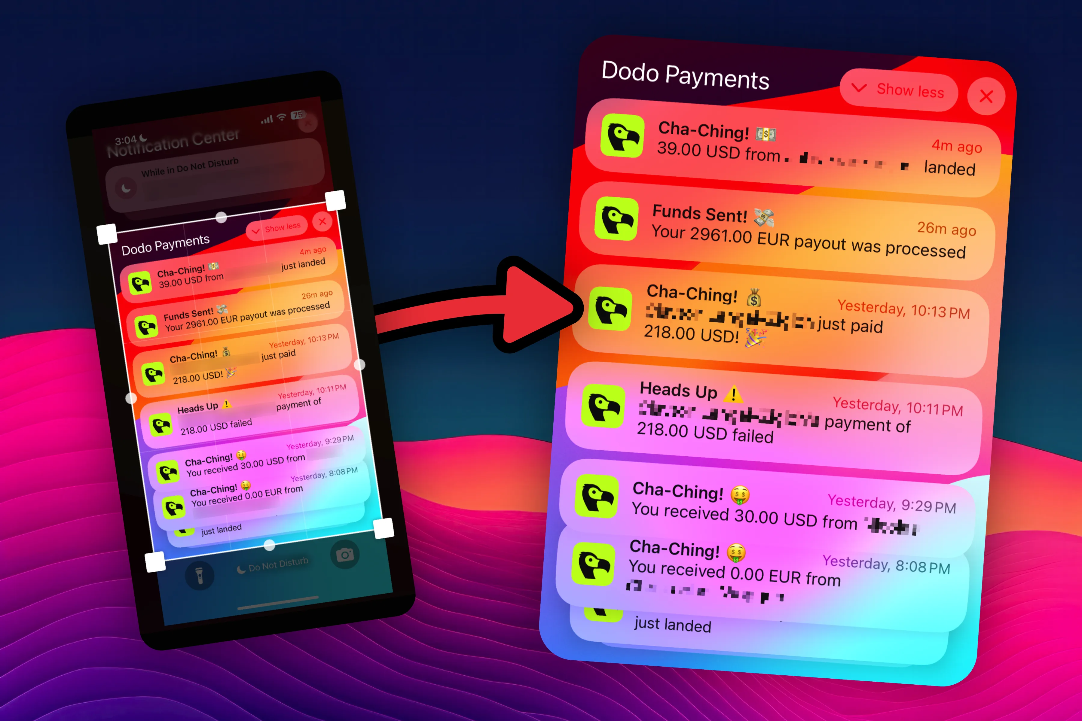 Pixelated censor regions hiding sensitive data