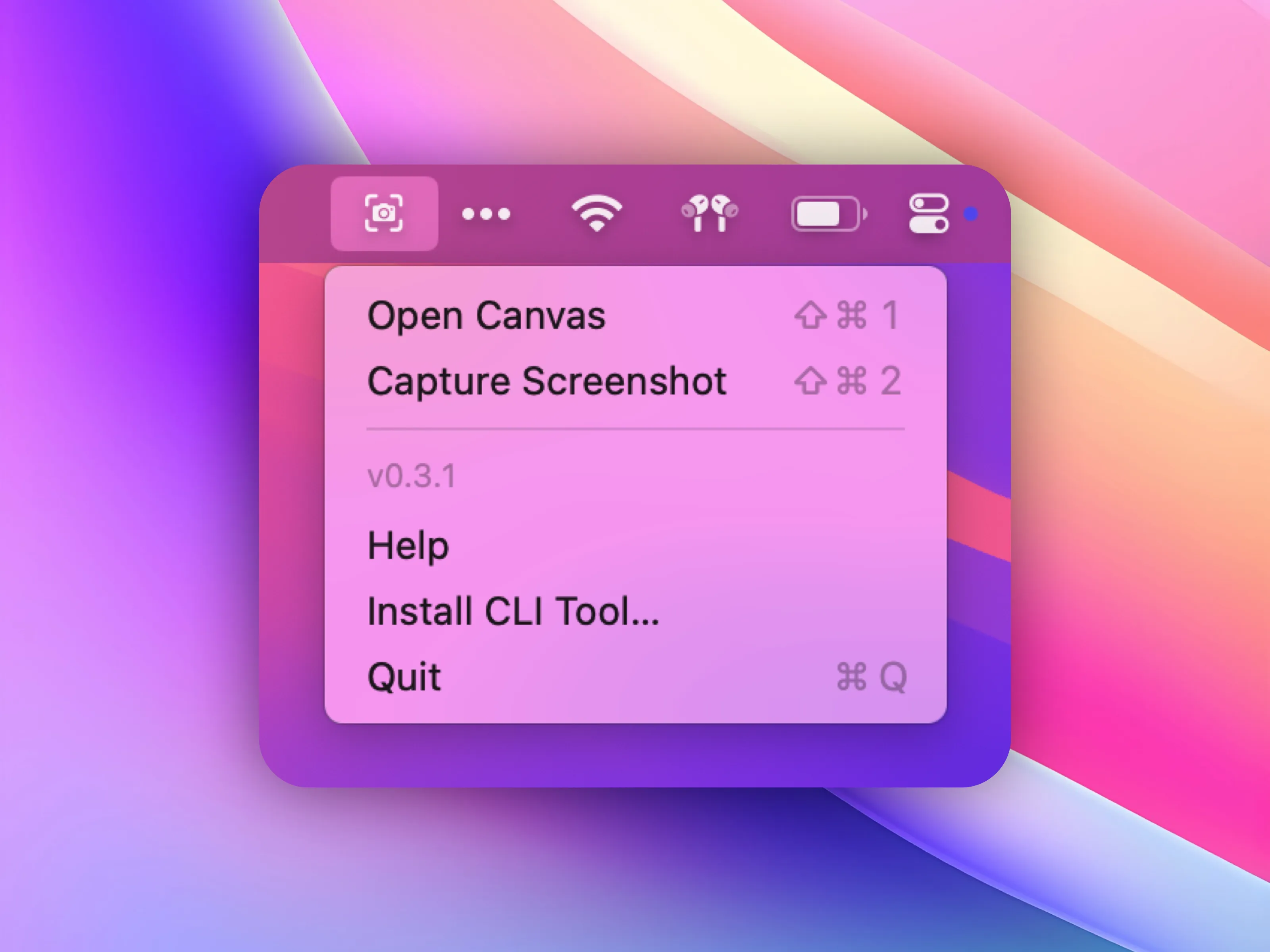 TinyShots menu bar dropdown